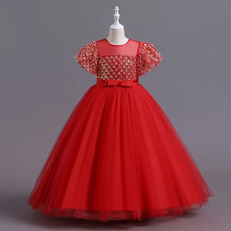 

Christmas Vestido New Elegant Kid Wedding Princess Dress Flower Girl Bridesmaid Dress Sequined Evening Dresses Girls Party Dress