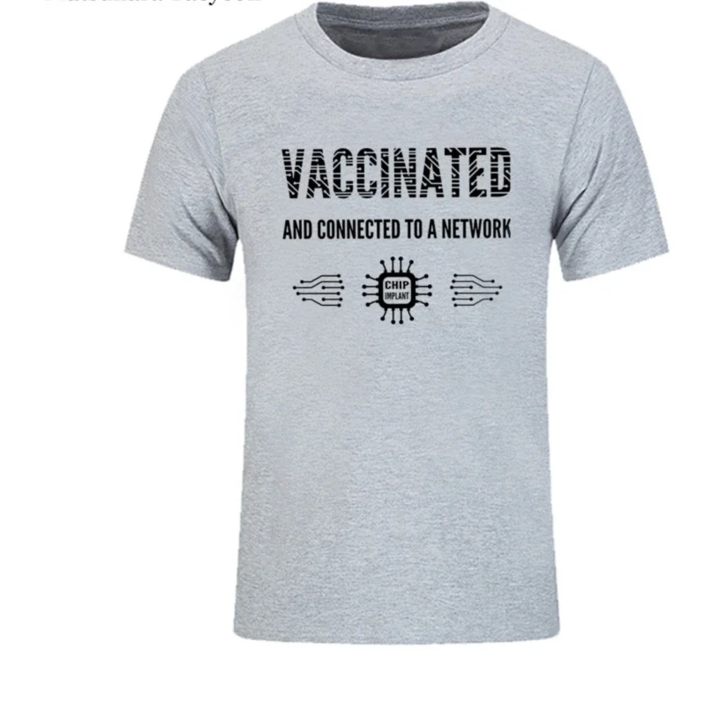 Забавная хлопковая футболка для мужчин привитая вакцина с подключенной к сети