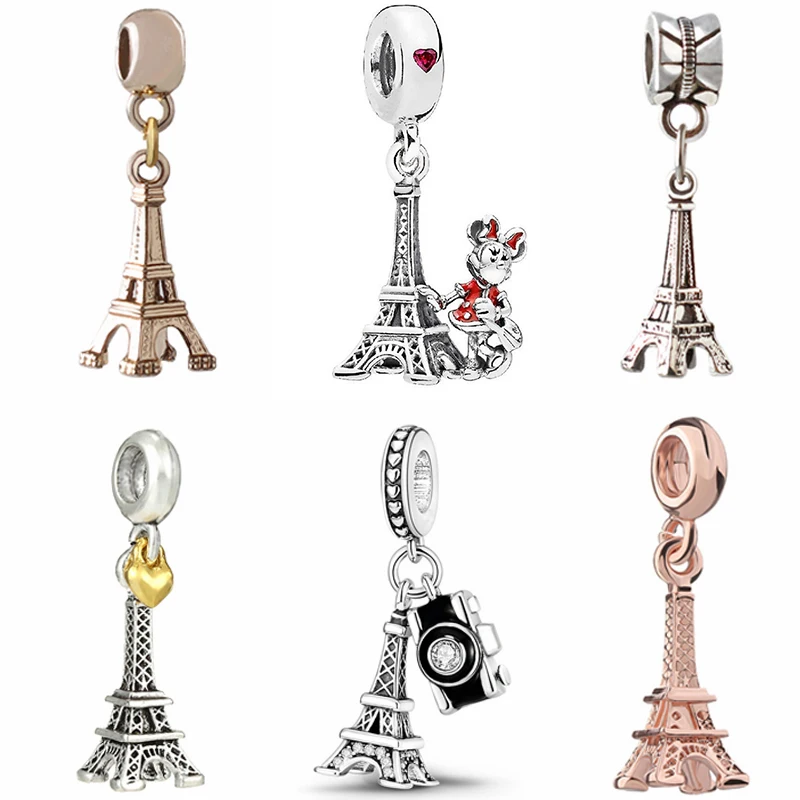 

Fit Pandora Minnie Mouse Paris Eiffel Tower Charm Rose Gold La Tour Eiffel Pendant for Jewelry Making Women Bracelet Accessories