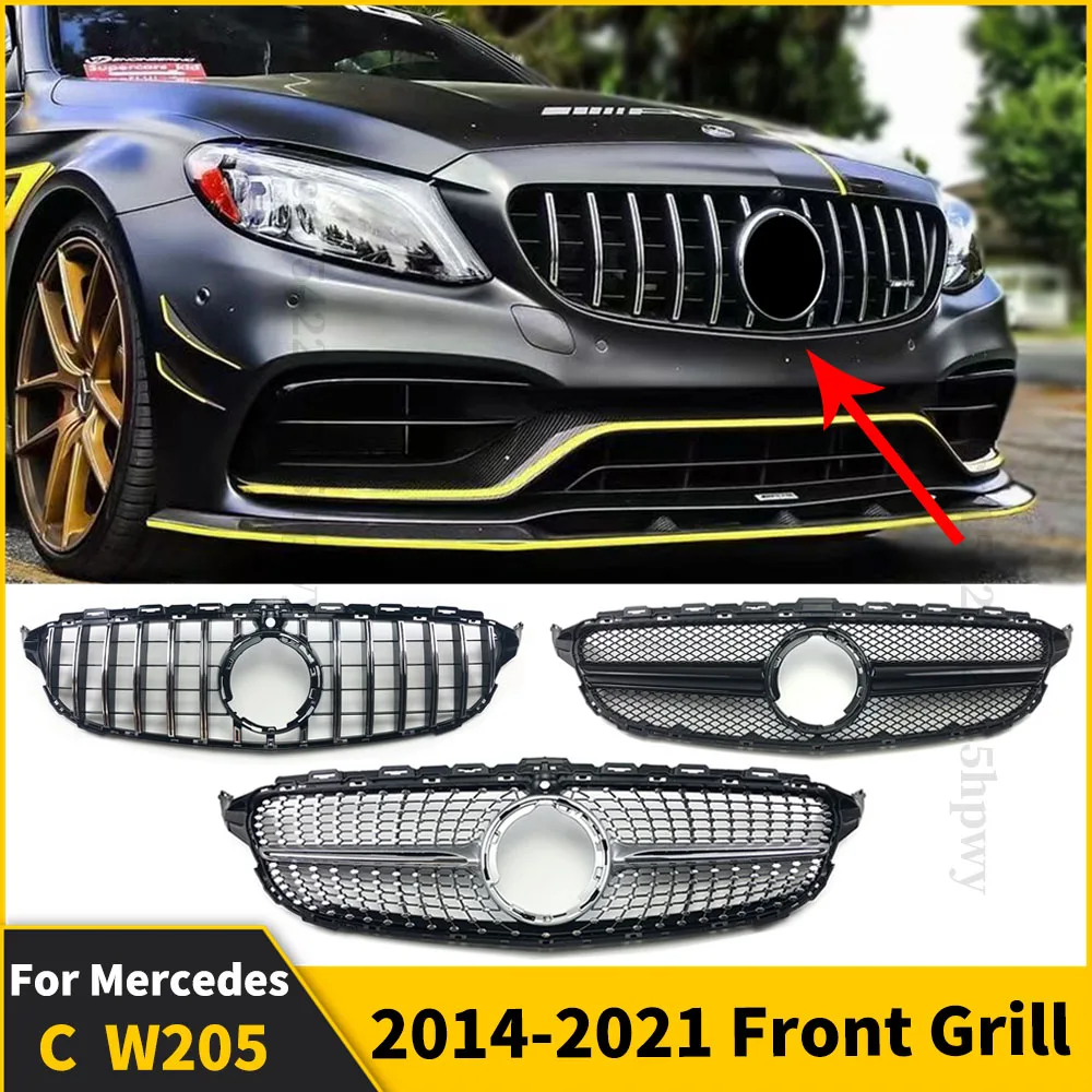GT GTR Алмазный передний бампер решетка для Mercedes W205 гриль C205 Benz C 2014-2021 C200 C260 C180 C250 C300