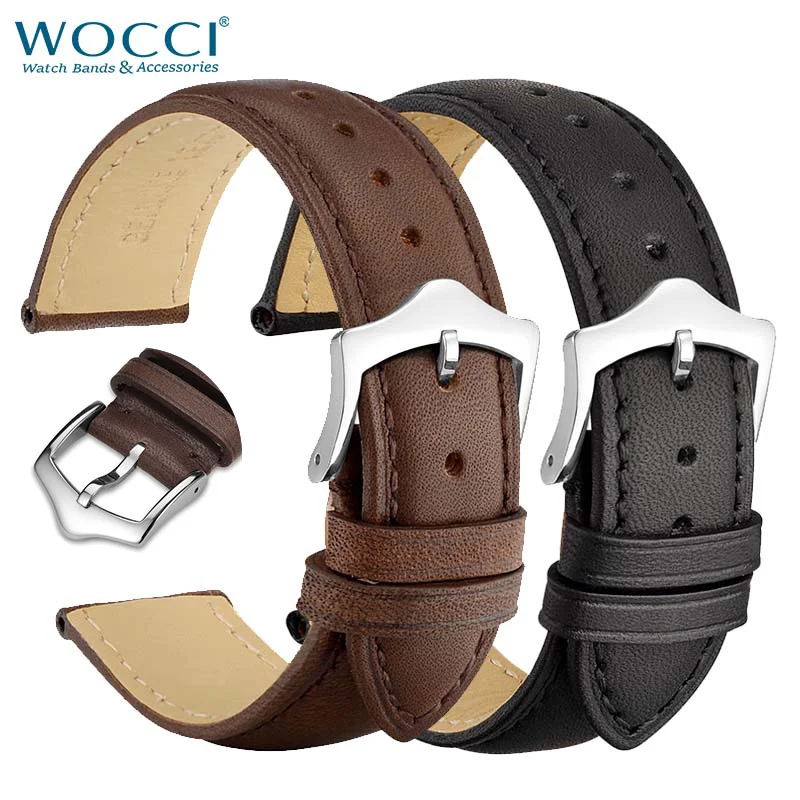 

WOCCI Vintage Leather Strap Stainless Steel Buckle Replacement Strap 14mm 16mm 18mm 19mm 20mm 21mm 22mm 23mm 24mm Watch Band Men