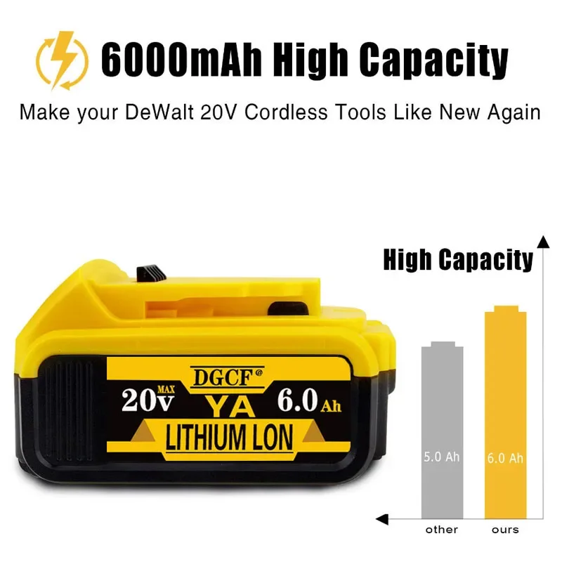 100% оригинал 20 В 6 0 Ач для Dewalt DCB180 DCB181 DCB182 DCB201 DCB206 литий-ионный аккумулятор прямая