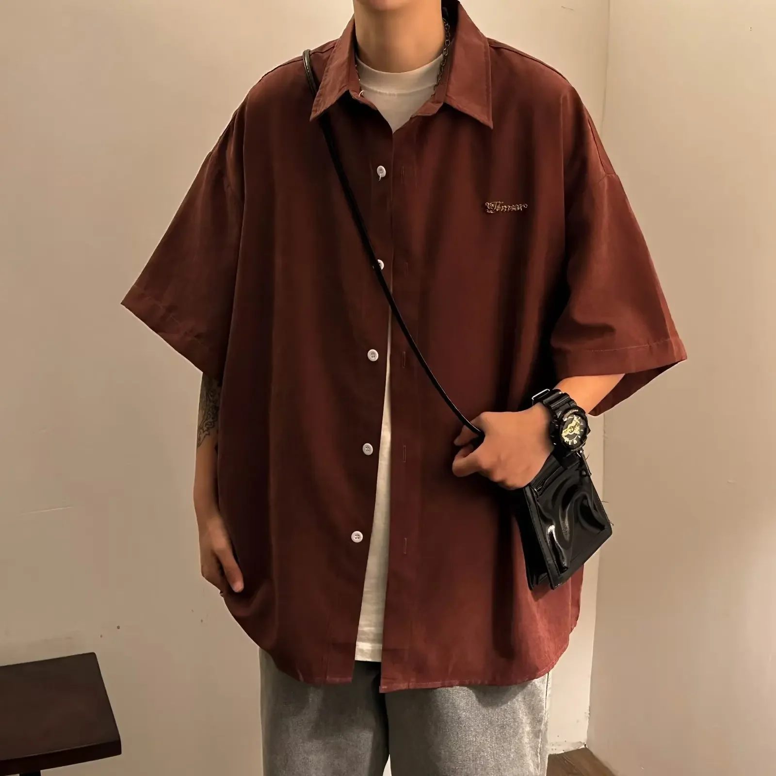 Модная летняя мужская рубашка художественный однотонный дизайн повседневная