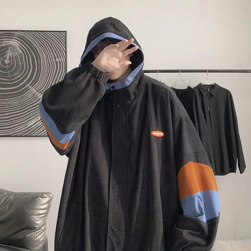 Весна-Осень 2021 мужская куртка кардиган контрастных цветов вельветовое пальто с