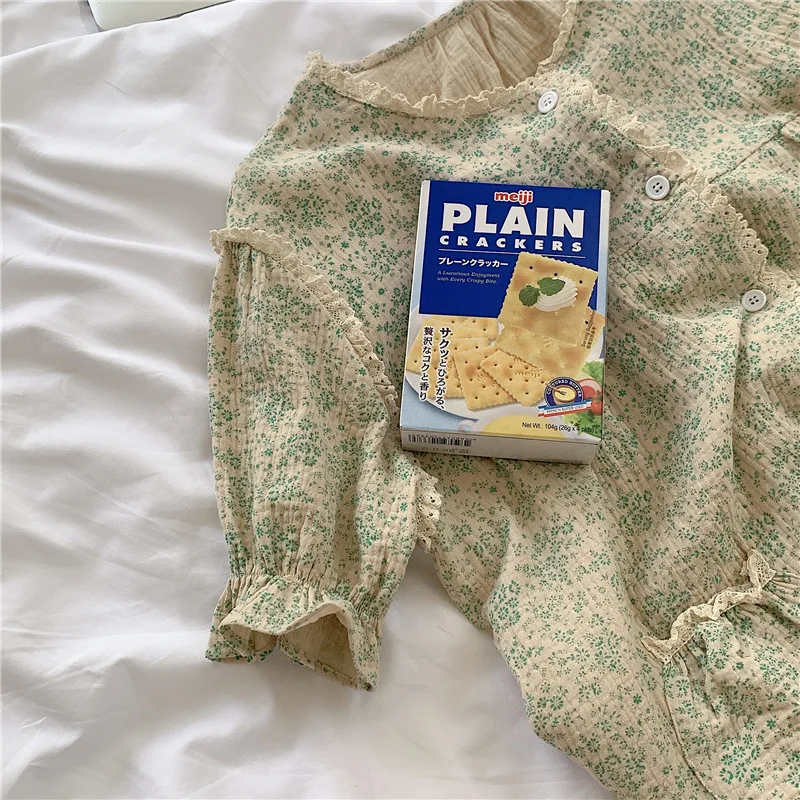 2022 Summer Women's Night Gowns Loose Floral Nightdress Lace Pajamas Lounge Wear Single-breasted Nightgown Women Cotton Pajamas