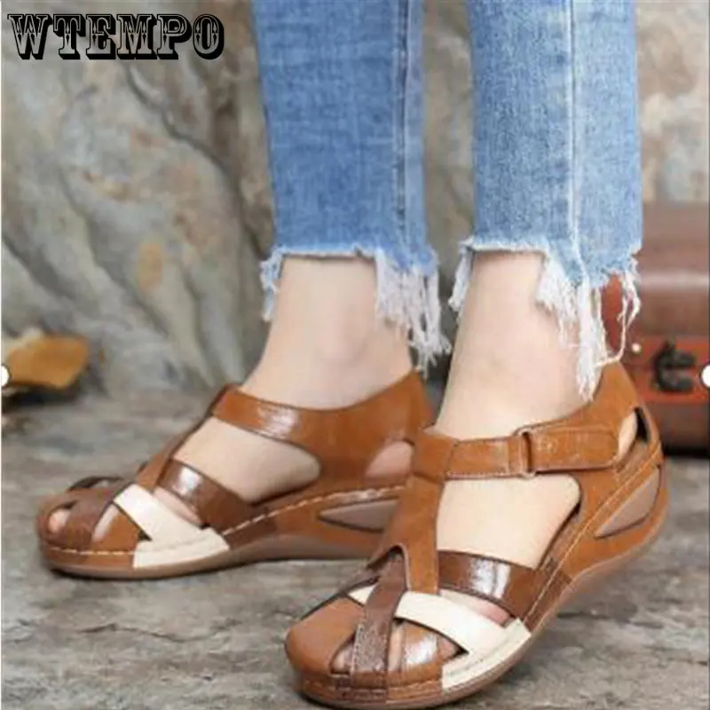 WTEMPO Ladies Sandals Summer Women's Shoes Plus Size Wedge Sandals Bunch Foot Casual Printed Sandals Wholesale Dropshipping