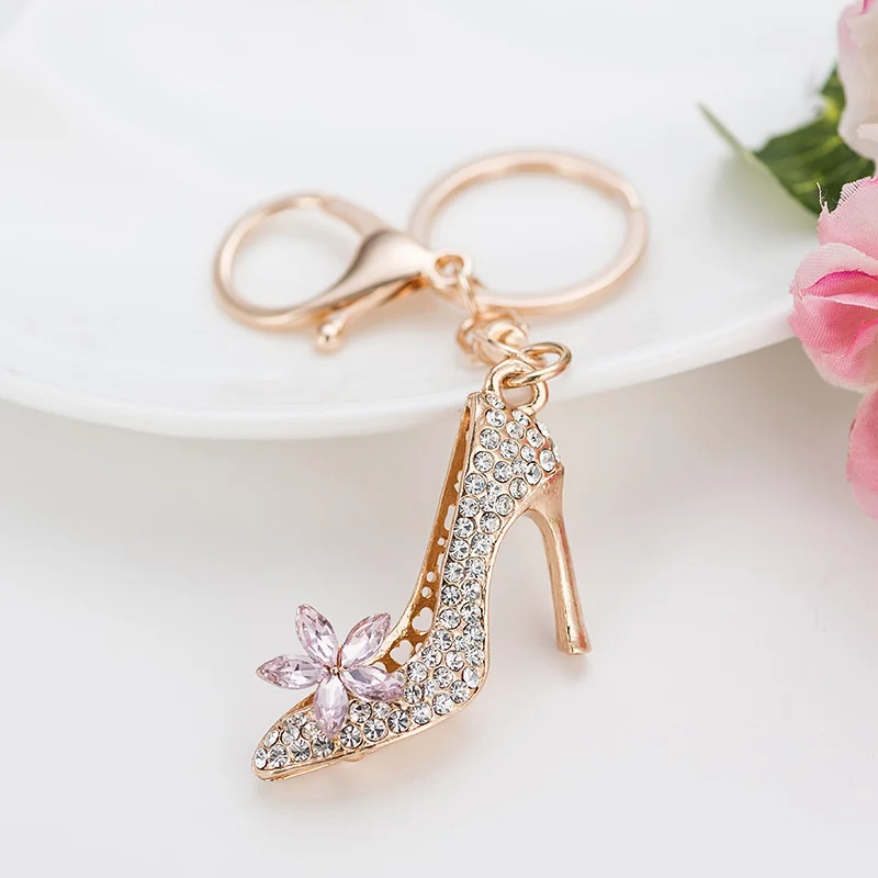 

Metal zinc alloy diamond inlaid cute creative crystal high heels women's bag buckle car pendant key chain backpack accessories