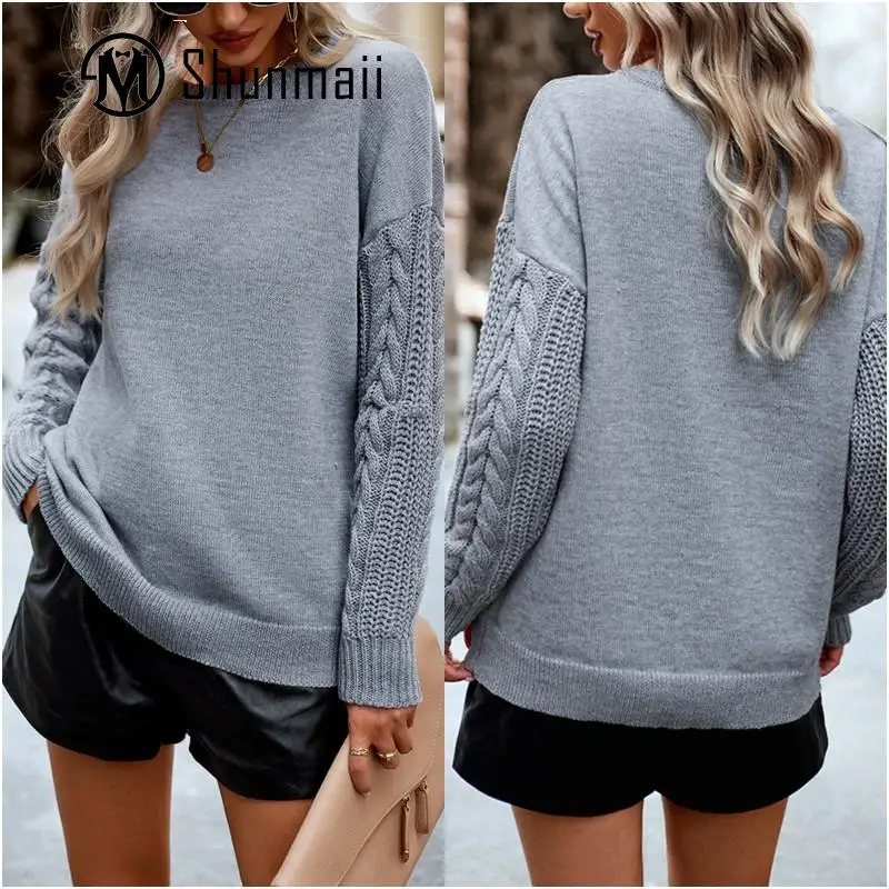 

Women Casual Knitting Top O-Neck Basic Knitted Sweater Pullover Solid Color Soft Ladies Daily Commuting Wear
