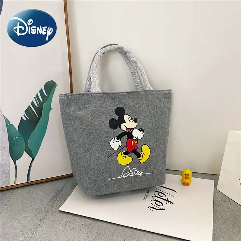 Disney Canvas Cartoon Handbag Simple Cute Large Capacity Lunch Box Bento Bag Children's Shoulder Bag Underarm Bag