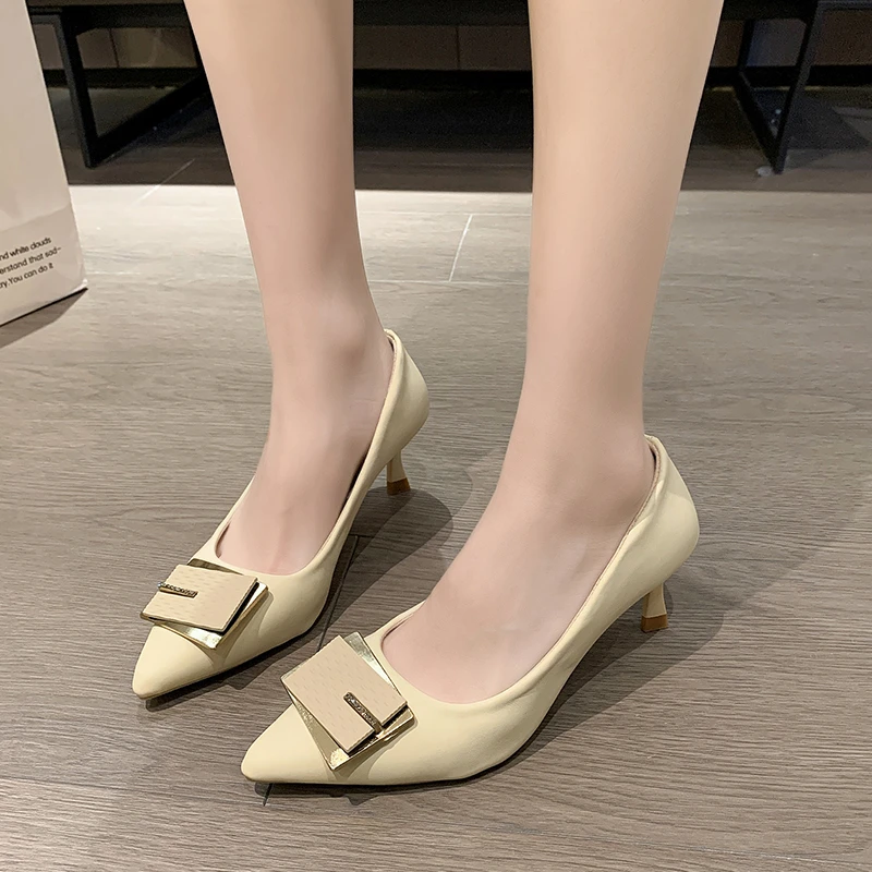 

2023 New Heel Years Old Shop Girls Women Heels Shoes Pure Colour Fashion Leisure Microfiber Woman Party Wedding High Heel Shoes