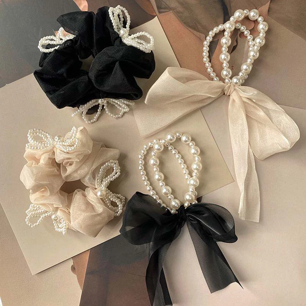 

Новинка аксессуары для волос черная белая завязка-бабочка галстук-бабочка с жемчужиной резинка для конского хвоста резинка для волос голов...