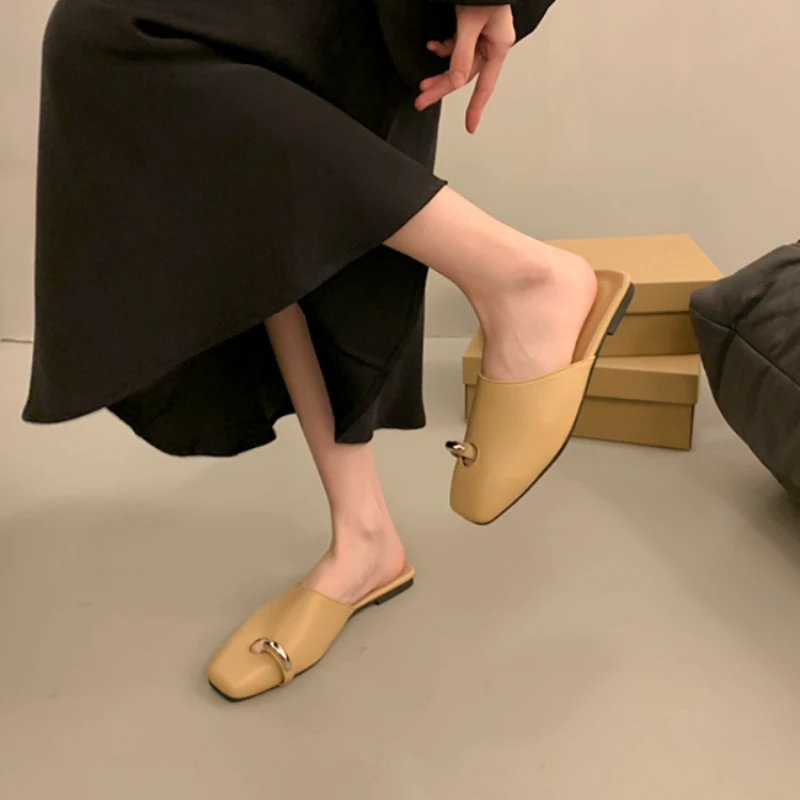 Женские мюли с квадратным носком летние тапки из коровьей кожи модные тапочки