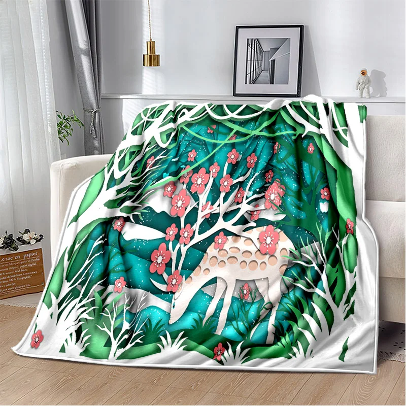 

Elk Forest deer Cartoon Pattern printing Manta Sofa Bed Cover Soft Blanket Plaid Soft Warm Flannel Throw Blankets Fans Gif