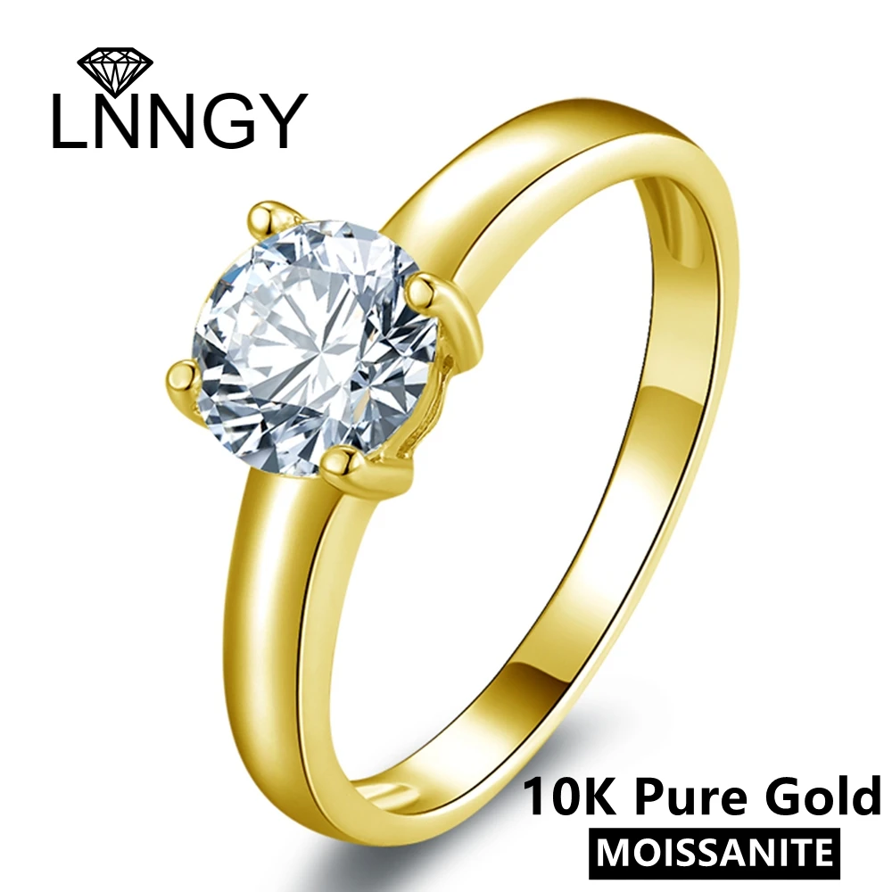 

Lnngy 100% Real 10K Pure Gold Moissanite Solitaire Ring For Women 4 Prong Lab Created Diamond Engagement Ring Fine Jewelry