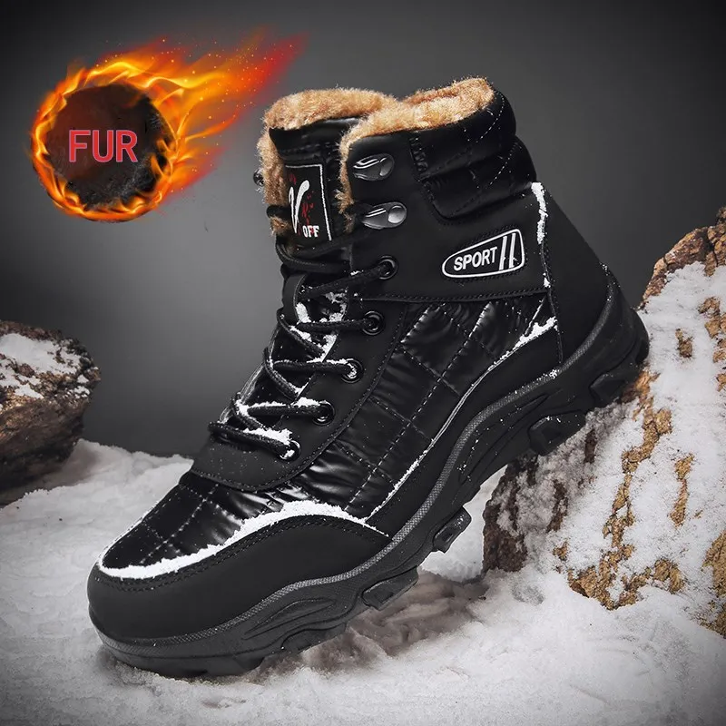 

High-top Men's Winter Snow Boots Keep-warm Fur Ankle Boots for Men Male Anti-slippery Black Platform Boots Waterproof Shoes