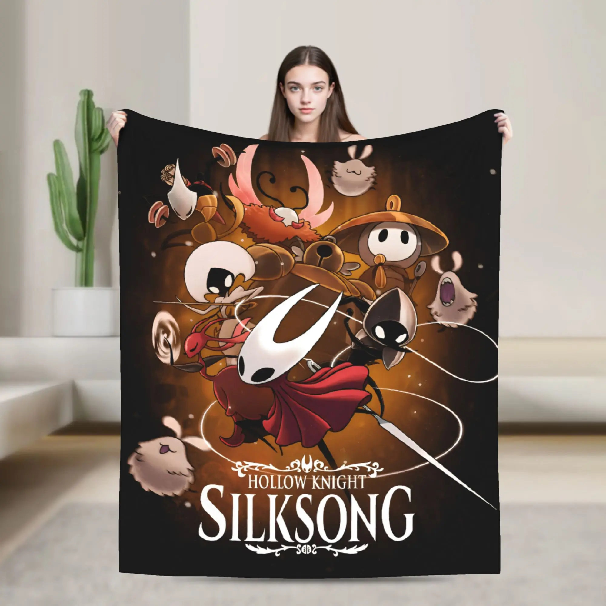 Фото Одеяло Hollow Knight Silksong, фланелевое осенне-зимнее многофункциональное супер теплое одеяло для дивана, дивана, плюшевое тонкое одеяло №4