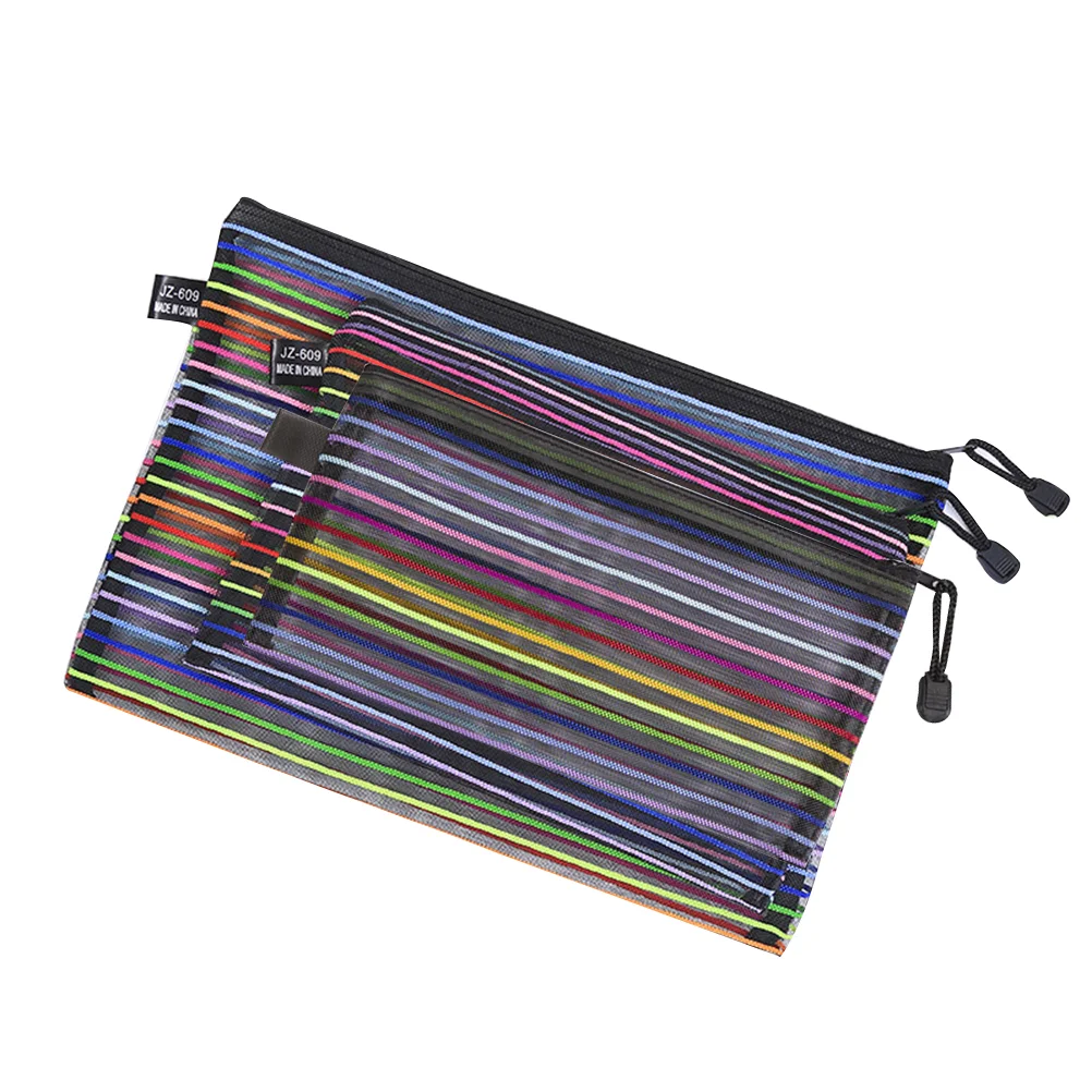 

3pcs Mesh Zipper File Bags Makeup Paper Tickets Storage Bag Pocket Organizer for Office