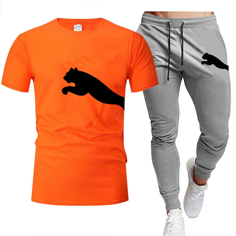 Summer men's and women's new T-shirt suit 3D printed pattern casual crewneck short sleeve top + casual pants sweatpants