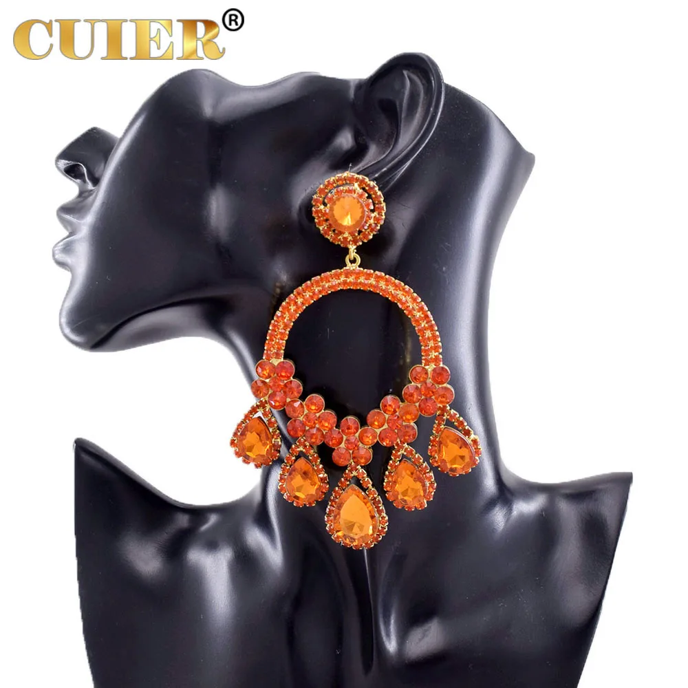 

CUIER 4.3" Gorgeous Orange Water Drop Earring for Women Long Pendant Dangle Statement Earrings Jewelry Big Size Accessories