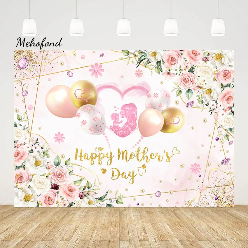 

Фон Mehofond для фотосъемки на День Матери с красными цветами розы Фон для мам день рождения розовый воздушный шар Декор для фотостудии