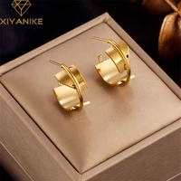 xiyanike 316l stainless steel earrings for women irregular gold color ins fashion exquisite chic creative birthday jewelry gifts