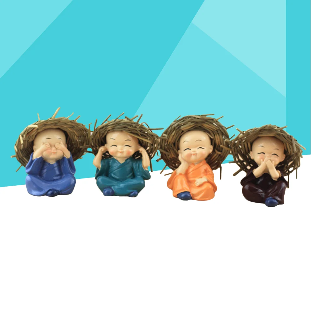 

4PCS/Pack Cute Creative Cute Straw Hat KongFu Monk Car Interior Display Decoration Home Decor Car Seat Ornament