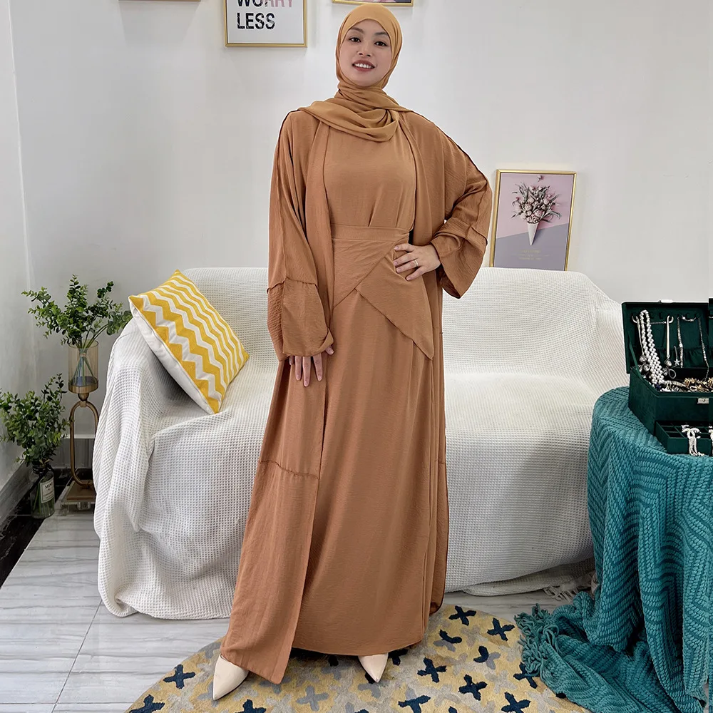 

Hot Sale Djellaba Muslim Dress 3 Pieces Line Trim Muslim Suits Elegant Long Islamic Women Modest Wear Clothing EID Sets