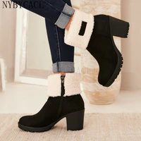 round toe booties winter women leopard ankle boots lace up footwear platform high heels wedges shoes woman bota feminina new 43