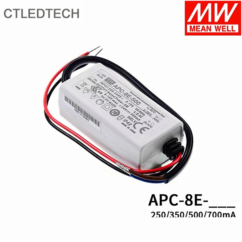 MEAN WELL APC-8E Series 8W250mA/350mA/500mA/700mA Constant Current EU Standard Small Driver Class Ⅱ IP42 for LED Ceiling Light |