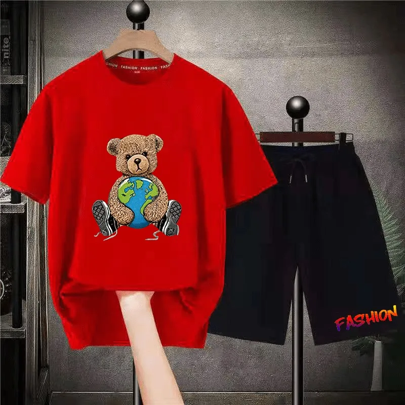 2023 Funny Bear Harajuku T-Shirt Men's Summer T-Shirt Short Sleeve T-Shirt Men's Summer Comfortable Daily Couple Suit Short Slee