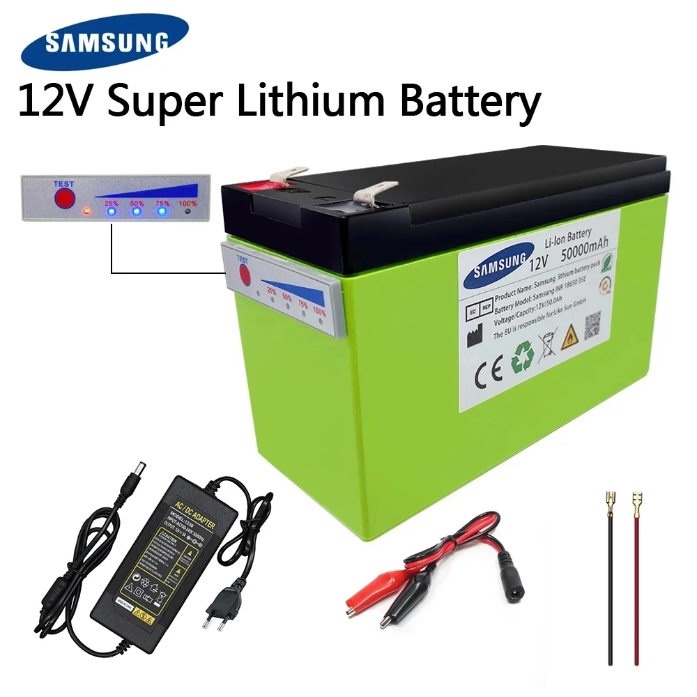 

12V Battery 50Ah 18650 lithium battery pack suitable for solar energy and electric vehicle battery power display+12V3A charger