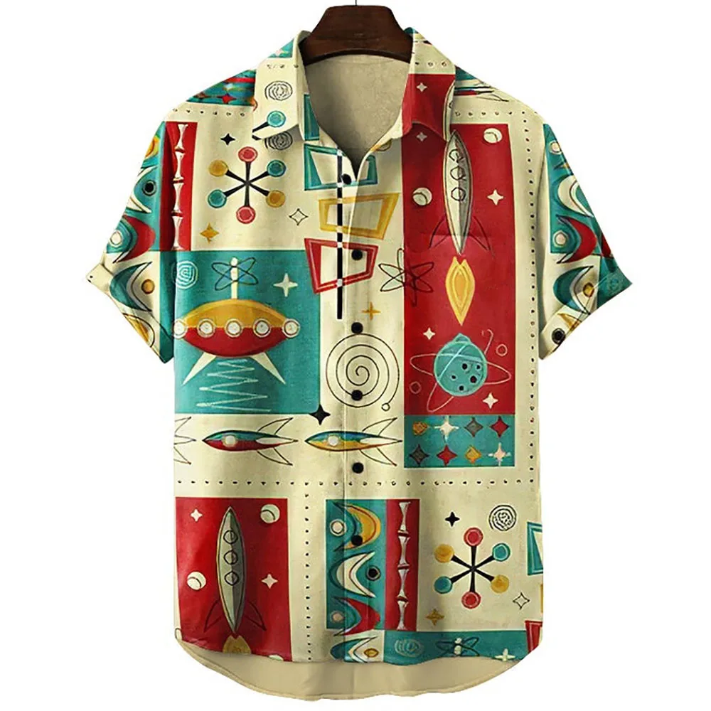 

2022 Rocket Retro Fashion 3d Digital Men's Hawaiian Shirts Male Clothing Casual Shirts Men's Shirts Fashion Loose Short Sleeves