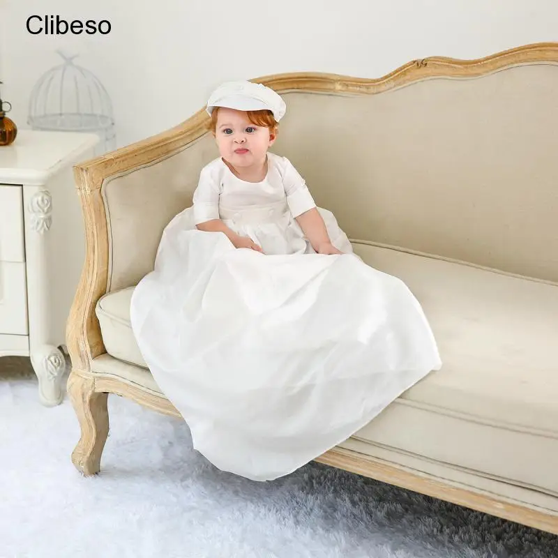 

Clibeso Baby Girl Boy Ceremonial Dress Infant White Long Dresses with Hat Child O Neck Baptism Frocks Muslin Kid Ramadan Clothes