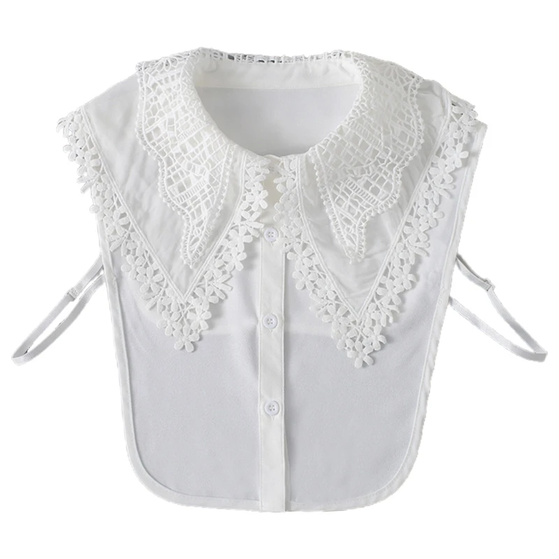

Women Layered Lapel False Collar Hollow Floral Lace Chiffon Half Blouse Dickey 066C