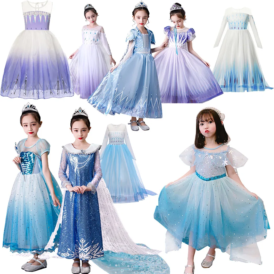 

Disney Elsa 2 Dress Girls Costume Kids Cosplay Snow Queen Clothes Birthday Party Printed Gown Fancy Elza Ana Princess Dress