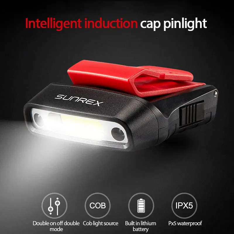 

LED Cap Light Finger Sensor Hat Headlamp Headlight Head Flashlight Head Cap Light Clip On Light Night Fishing Charging Head Lamp