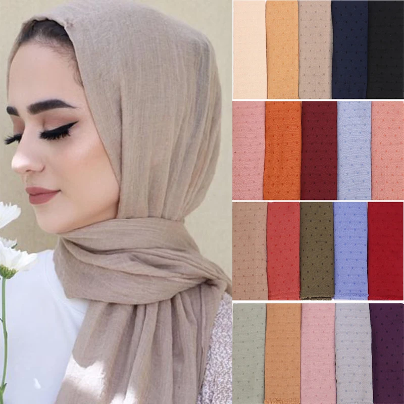 

COTTON Linen Jersey Hijab Scarf for Women Muslim Islam Plain Headscarf Turbans Headband Summer Sunscreen Scarves with Soft Ball