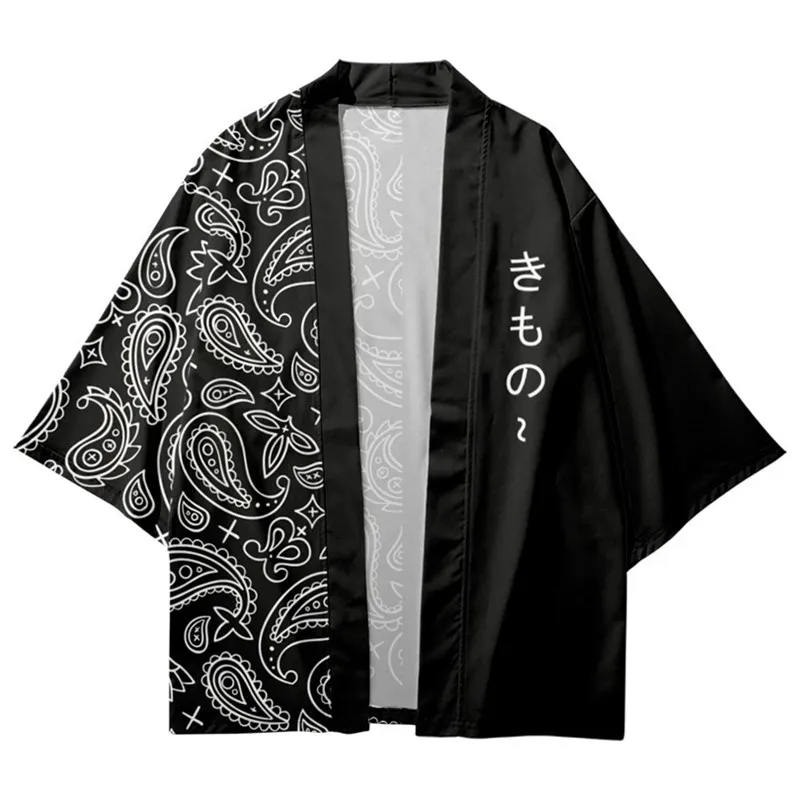 

Erkek kadn japon mektup hrka earp bask Kimono kaju trendi sokak çiçekleri yarm kollu gömlek