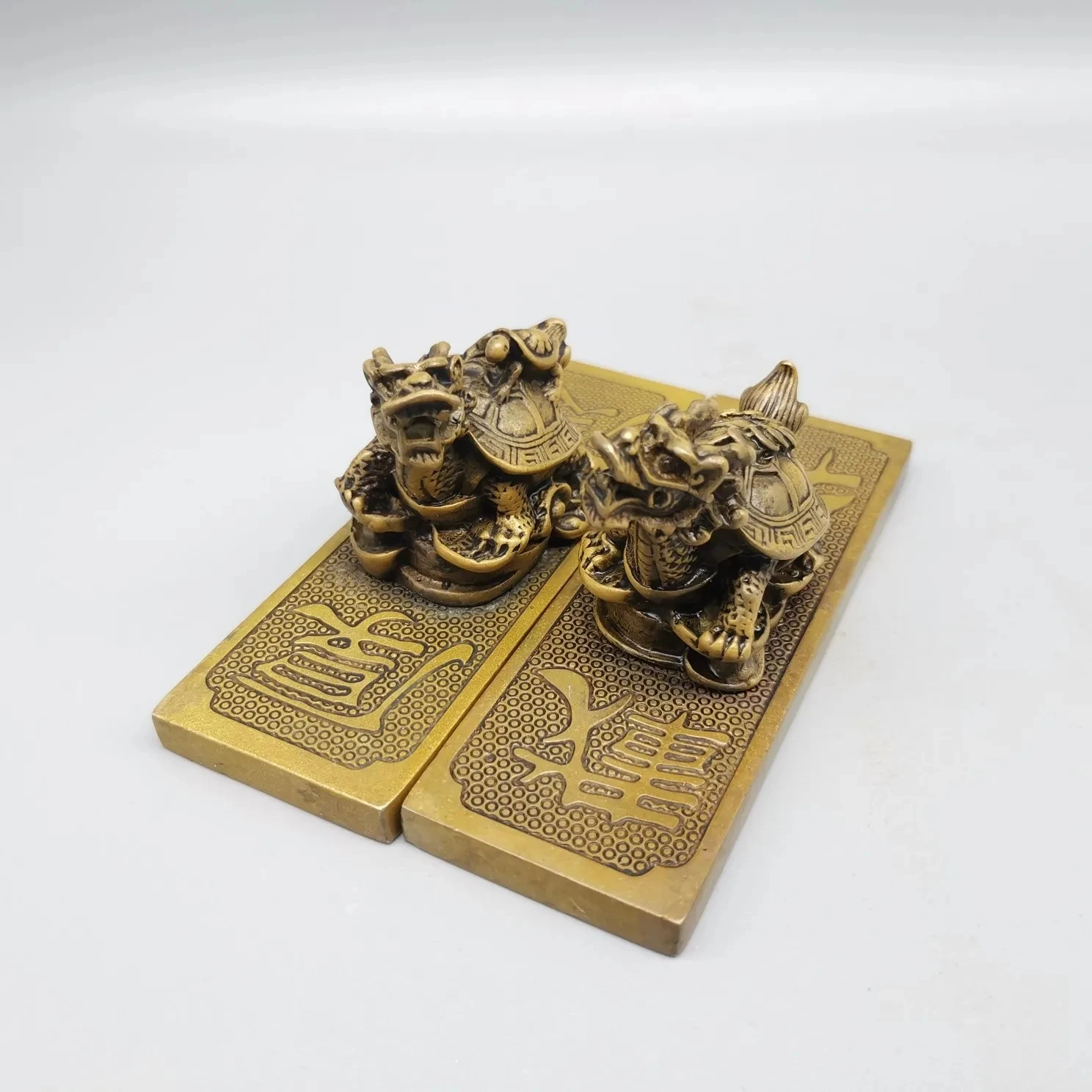 

China Antique paper weight Old Brass dragon turtle paper weight