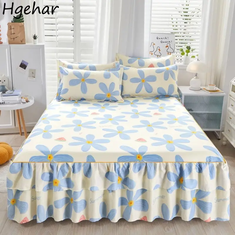 

Bedroom Floral Bed Skirt Korean Non-slip Dustproof Bedspread Students Bedding Single Double Mattress Protector Household Decor