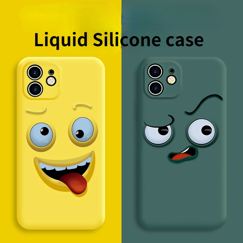

Cute Funny Expressions for iphone 11 12 Pro Max X Xr Xs Xsmax 8 7 Plus 12mini Phone Case Liquid Silicone Protective Soft Cover