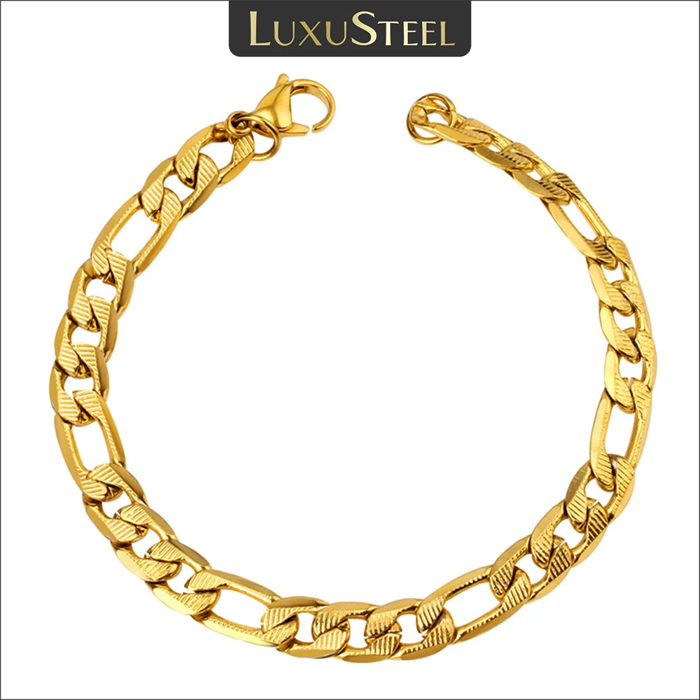 

LUXUSTEEL Punk Stainless Steel Figaro Chain Bracelet For Women Men Unisex Fashion Jewelry Gifts