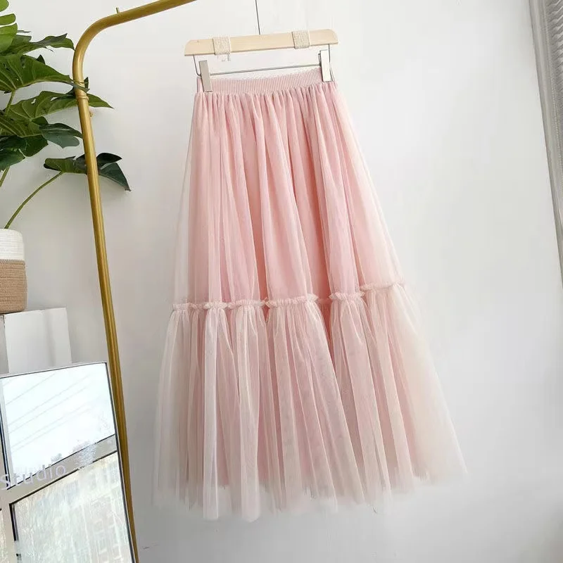 

Petticoat Tutu Tulle Skirt Vintage Midi Pleated Soft Mesh Skirts Womens Lolita Bridesmaid Wedding Faldas Mujer Saias Jupe