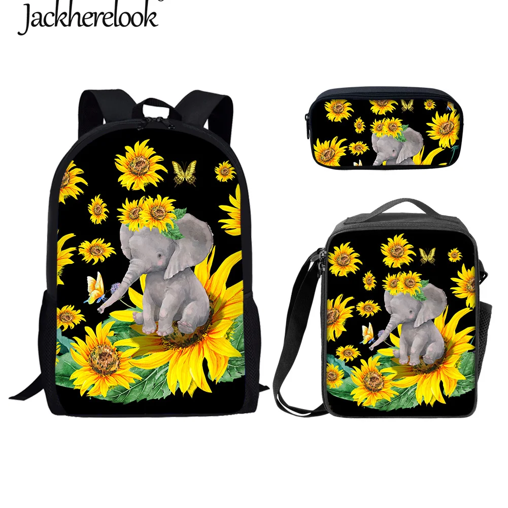 Jackherelook принты подсолнуха слона 3 шт./компл. школьная сумка рюкзак 2022 новый школьный рюкзак подарок для мальчиков Mochila