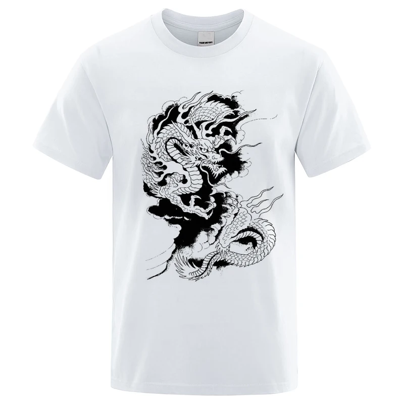 

Футболка мужская оверсайз с рисунком дракона, хлопковая дизайнерская брендовая уличная одежда в японском стиле Харадзюку, аниме y2k, топ с рисунком манги