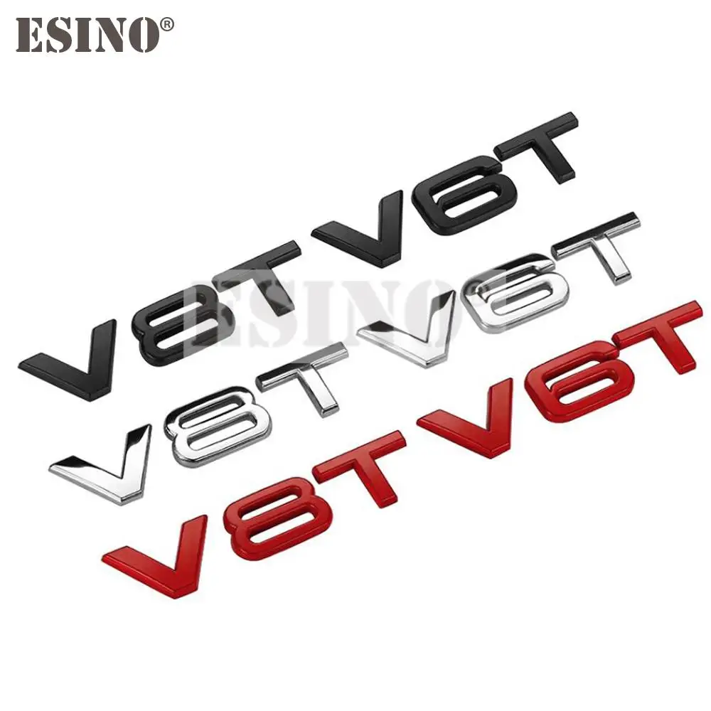 

100 x Car Styling V6T V8T 3D Metal Chrome Zinc Alloy Emblems Car Badges Stickers Decals Auto Accessories for A5 A6 A7 A8 Q7 R8