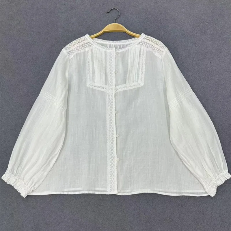 Johnature японские кружевные плиссированные топы Ramie новинка лета 2024 свободная