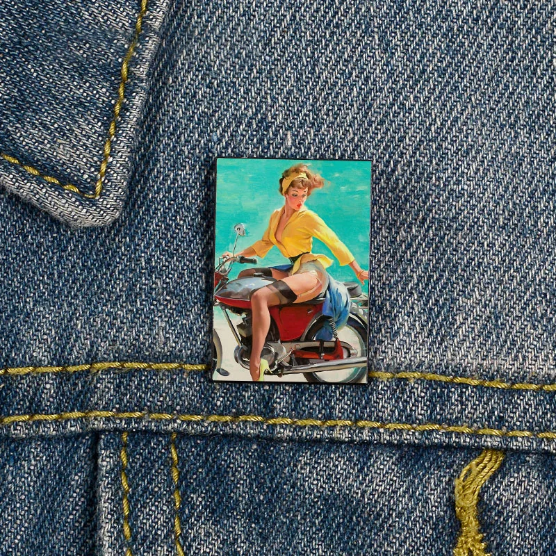 

Модные Винтажные броши в стиле ретро для девушек, мотоциклистов, велосипедов, мотоциклистов, девушек, рубашек, лацканов, рюкзаков для учеников, разноцветные булавки для влюбленных