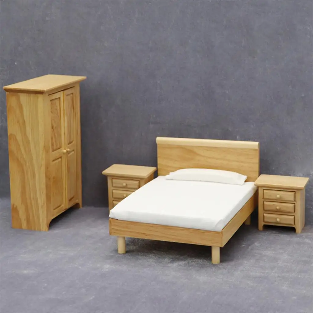 

4X Handcrafted Wooden Bedroom Furniture 12th Doll House Decoration Ornament