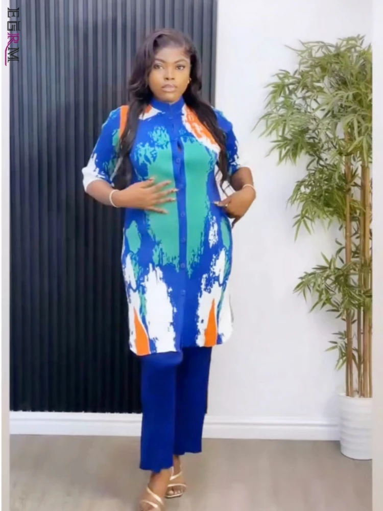 Женский брючный костюм EGRM Miyake однобортный Топ с длинным рукавом и свободные